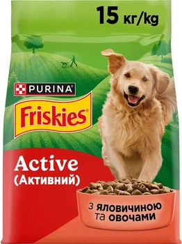 Сухий корм для дорослих собак з підвищеною активністю Purina Friskies Active з яловичиною та овочами, 15 кг