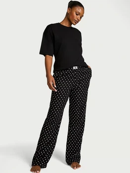 Фланелева піжама (футболка + штани) Victoria's Secret Flannel Short-Sleeve Long Tee-Jama Set S Regular Чорний (29978143D)