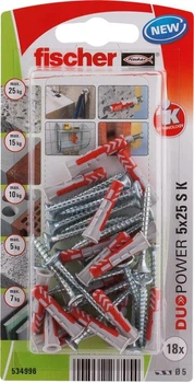 Kołek rozporowy Fischer DuoPower 5 x 25 S z wkrętem 18 szt. 534996 (4048962237054)