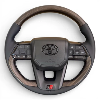 Руль для Toyota Land Cruiser 200, Prado 150. GR. В стиле LC300. GR. Без подогрева. Коричневое дерево. Черный логотип. В сборе.