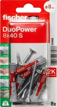 Kołek uniwersalny Fischer DuoPower 8 x 40 S z wkrętem 8 szt. 534998 (4048962237078)