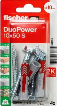 Kołek uniwersalny Fischer DuoPower 10 x 50 S z śrubą zabezpieczającą 4 szt. 534999 (4048962237085)