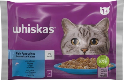 Вологий корм для котів Whiskas Рибні делікатеси в желе 4 x 85 г (8410136025433)