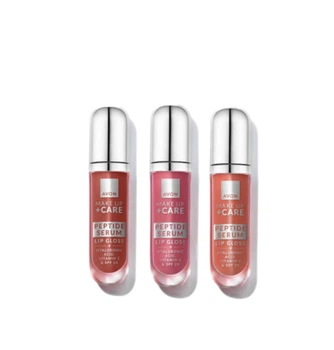 Набор 3-в-1 Avon для Нее: Блеск-сыворотка для губ с пептидами Питательный нюд Nourish Nude 7 мл + Блеск-сыворотка для губ с пептидами Сиреневый всплеск Mauve Splash 7 мл + Блеск-сыворотка для губ с пептидами Сочный персик Juicy Peach 7 мл в ПОДАРОК