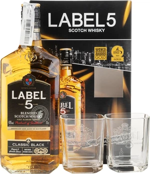 Віскі Label 5 Classic Black 0.7 л 40% з 2-ма келихами в подарунковій упаковці (3147699106327)