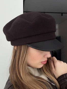 Картуз жіночий кепка з шкіряним козирком One Size шоколадний