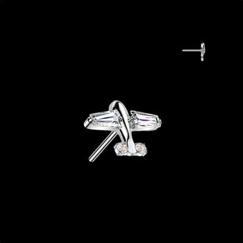 Титановый топ самолёт с фианитами для лабрета Push-In (Цвет: Металл)(QDT528-C)