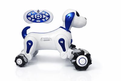 Собака на пульте управления RoboDog JT717 — интерактивная игрушка на аккумуляторе с USB-зарядкой. Размеры: 35,5 × 22 × 24,5 см.