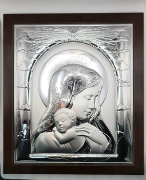 Срібна ікона "Богородиця з Ісусом" 22,5х20см Silver Axion (ep444-186xbg)