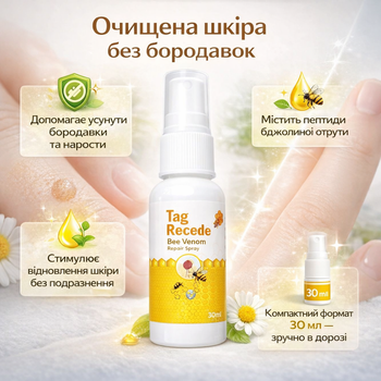 Спрей от бородавок Tag Recede Bee Venom с пчелиным ядом для ухода за кожей 30 мл