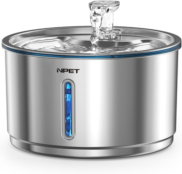 Фонтан-поїлка для кота та собаки NPET WF210 Plus 4 л з нержавіючої сталі з підсвіткою (258-METAL)