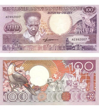 Банкнота 100 гульден Сурінам 1988 рік UNC