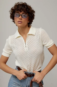 В'язане ажурне поло в ромби - молочний колір, ONE SIZE