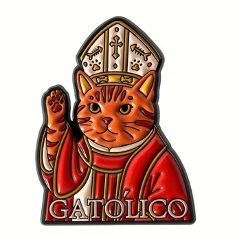 Значок Gatolico - если молиться, то на кота 3.05 х 2.29 см "Я КОТолик"