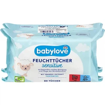 Вологі серветки Babylove для чутливої шкіри - 2 x 80 шт