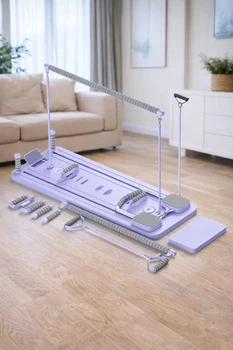 Тренажер для пилатеса Реформер MM3000 106 x 41 x 3 см, с резинками, таймером и держателем телефона, фиолетовый
