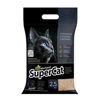 Растительный наполнитель SuperCat Биобетонит комковающий для кошачьих туалетов 2,5 кг