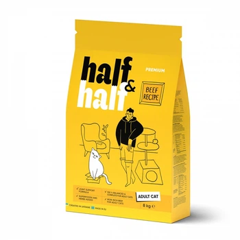 Корм сухой HalfHalf для взрослых котов с говядиной 8 кг