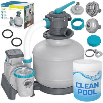 Pompa piaskowa filtrująca do basenów Bestway 11355 l/godz + Tabletki oczyszczające (58486)