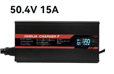 Зарядное устройство OHRIJA 50.4V 15A для Li-ion аккумулятора 12S (48V), быстрая зарядка, алюминиевый корпус, интеллектуальный дисп