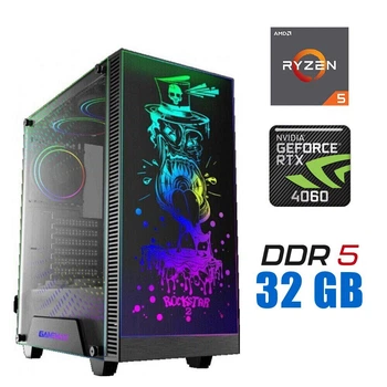 Ігровий ПК Tower / AMD Ryzen 5 7500F (6 (12) ядер по 3.7 - 5.0 GHz) / 32 GB DDR5 / 1000 GB SSD M.2 / nVidia GeForce RTX 4060, 8 GB GDDR6, 128-bit / 700W