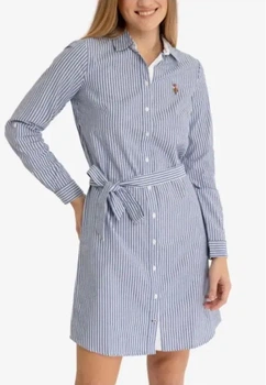 Женское платье-рубашка U.S. Polo Assn. Oxford Roll-up Sleeve в полоску S серая