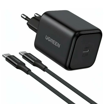 Зарядное устройство Ugreen X524 GaN 45W USB-C PD 3.0 PPS с кабелем Type-C Черный (65054)