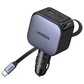 Автомобильное зарядное устройство Ugreen EC603 90W с выдвижным кабелем Type-C, USB-C и USB-A 70 см Серый (55909B)