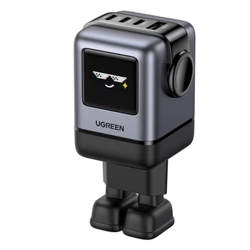 Сетевое зарядное устройство Ugreen Uno RG Robot GaN X688 3xUSB-C + 1xUSB-A 100W PD TFT дисплей Серый (45515B)
