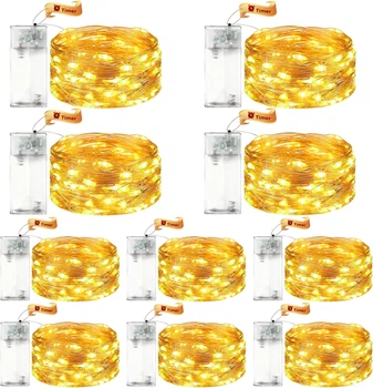Гірлянда LED (набір 10 шт. по 2 м) — Набір світлодіодних гірлянд на мідному дроті на батарейках із таймером та теплим світлом