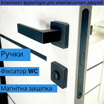 Комплект усиленной черной дверной ручки с магнитным механизмом и фиксатором WC TRION FLASH Z-74 Black