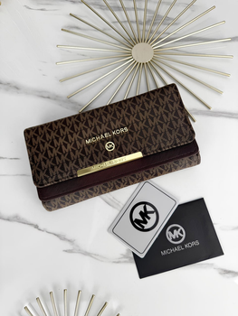 Жіночий гаманець Michael Kors великий подвійний еко-шкіра коричневий 20×11 см (LUX1175)
