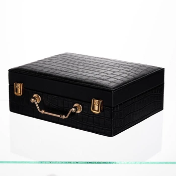 Шкатулка для украшений из эко кожи 19 отделений с зеркалом 23.5×14×8 см Черный (121-HP-5-20B)