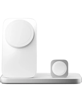 Бездротовий зарядний пристрій Nomad Stand One Max 3-in-1 Qi2 для Apple 25W (Silver)