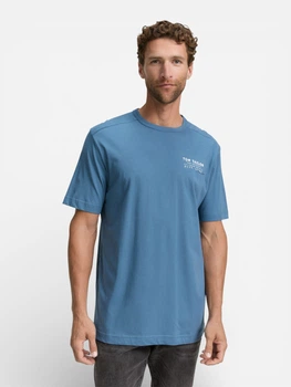 Футболка бавовняна довга чоловіча Tom Tailor 1047812-38224 M Real Teal Blue з принтом (4069402068403)