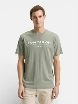 Футболка бавовняна довга чоловіча Tom Tailor 1045773-10767 2XL Greyish Shadow Olive з принтом (4069403508229)