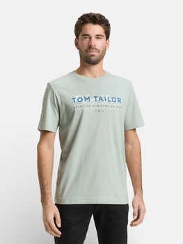 Футболка бавовняна довга чоловіча Tom Tailor 1050136-12792 M Soft Greyish Green з принтом (4069403121176)