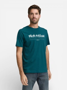 Футболка бавовняна довга чоловіча Tom Tailor 1050136-12818 XL Deep Meadow Green з принтом (4069403125600)