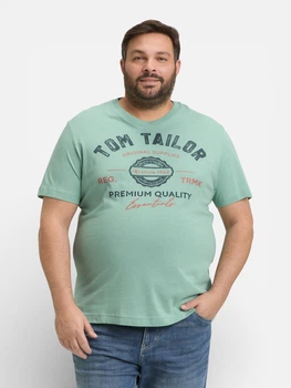 Футболка хлопковая длинная мужская Tom Tailor 1039944-22577 4XL Dust Green с принтом (4069402133408)