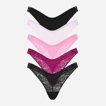 Набір трусиків танга жіночих Victoria's Secret 168100969 L 5 шт Чорний/Насичений карміновий рожевий/Середній бузковий рожевий/Дуже світлий бузковий рожевий (1159855313)