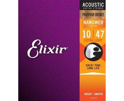 Струны для электрогитары Elixir 16002 Nanoweb Phosphor Bronze Extra Light 10-47