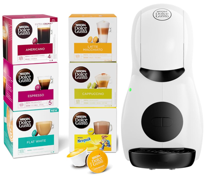 Набор Капсульная Кофеварка Nescafe Dolce Gusto Piccolo XS White + Дегустационный BOX 6 упаковок на 80 порций
