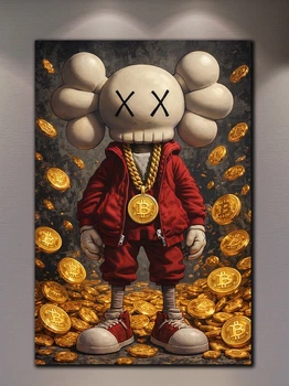 Поп-арт картина на полотні - KAWS gold bitcoin Криптовалюта декор для офісу та кабінету - 40х60 см