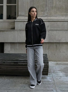 Жіночий трикотажний бомбер Staff lay reflective black oversize fleece M-L