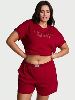 Пижама (футболка + шорты) женская хлопковая Victoria's Secret 27209966 XL Красная (1440000431588)