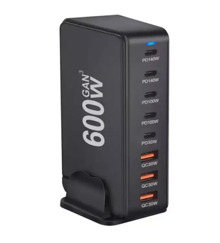 GaN зарядная станция 600W с PD 140W и QC 30W — универсальный 8-портовый блок питания для ноутбуков и смартфонов (534)
