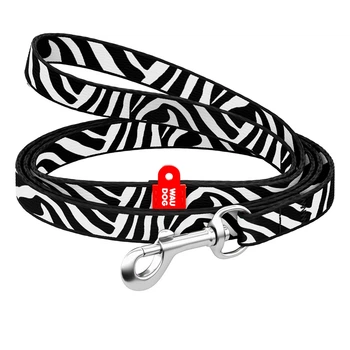 Повідець для котів та дрібних порід собак нейлоновий WAUDOG Nylon, малюнок "Зебра", XS, Ш 10 мм, Дов 122 см