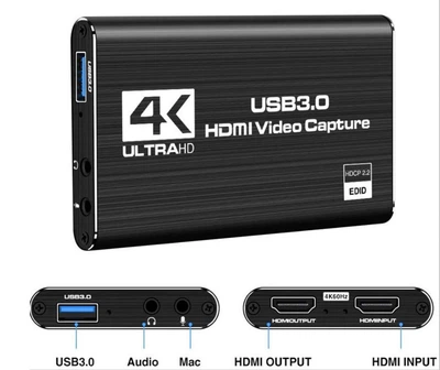 Внешняя карта видеозахвата 4K HDMI в USB 3.0 c микрофонным входом и на наушники