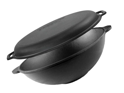 Сковорода WOK Brizoll Чавунна чорна 4.7 л 30 см з литими ручками та кришкою-сковородою (21-13-W30-2)