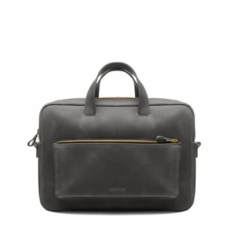 Кожаная сумка для ноутбука из винтажной кожи INCARNE Biz 13-14" - 36x25x8.5 см Серый